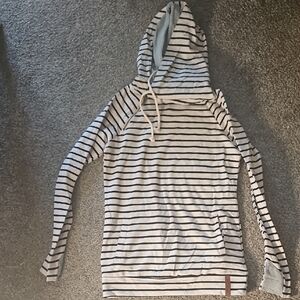AMPERSAND AVE Striped Hoodie Sweater - Black and White